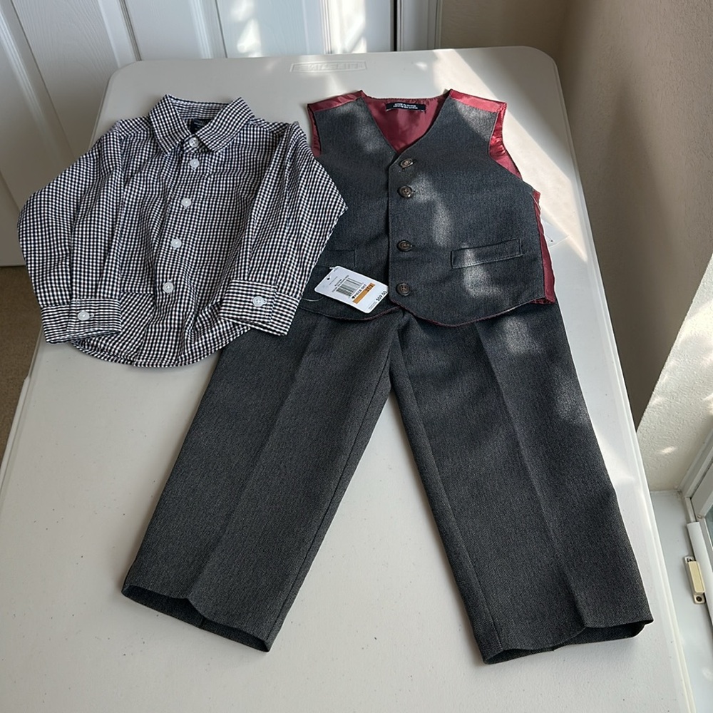 NWT Nautica 3pieces Checkered Shirt and Vest Set Size 3-T (Boy) - Picture 3 of 16
